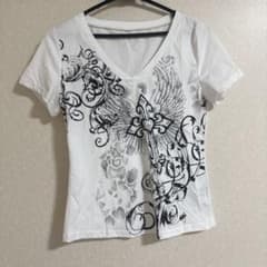 ROMWE クロス 羽根 Vネック Tシャツ ホワイト Mのサムネイル