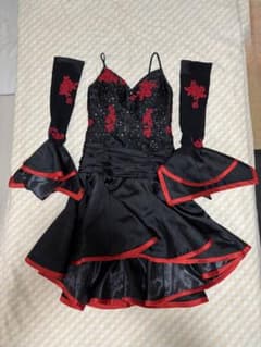 社交ダンス衣装 ドレス 黒 赤 刺繍 アームカバー付 社交ダンス衣装 ドレス 黒 赤 刺繍 アームカバー付 | Mercari