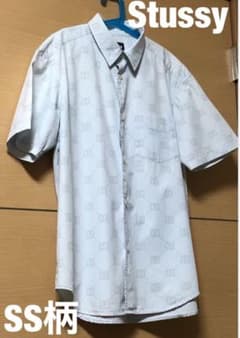 希少 stussy ステューシー 半袖 シャツ M SSロゴ 柄 スカイブルーのサムネイル