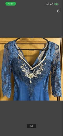 青い刺繍入りナイトドレス　Robe de Fleurs Glossy Sのサムネイル