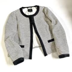 大きいサイズ44 23区 ミックスツイード ノーカラージャケット 2XL 黒×白のサムネイル
