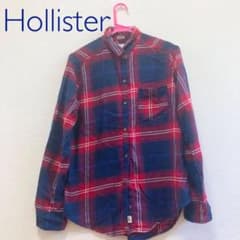 チェックシャツ　ポロ　紺色　長袖のサムネイル