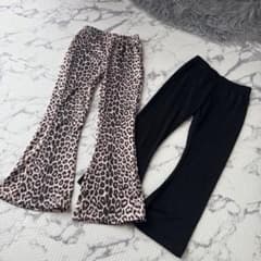 キッズ フレアパンツ 2点セット ヒョウ柄 ブラックのサムネイル