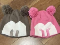 ディズニーランド　パリ　ニット帽 ブラウン ピンクセットのサムネイル