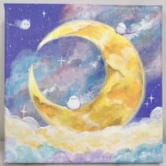 夢色の月夜❄︎15cmキャンバス❄︎三日月とシマエナガ❄︎アクリル画レジンのサムネイル