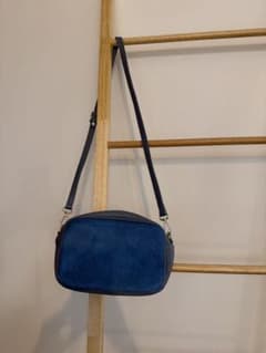 ROSALBA イタリア製 本革 リアルファー ショルダーバッグ ブルー 美品のサムネイル