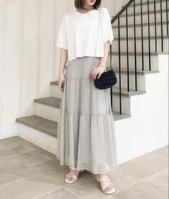 ⭐︎美品⭐︎Heather シアーティアードロングスカート　グレーのサムネイル