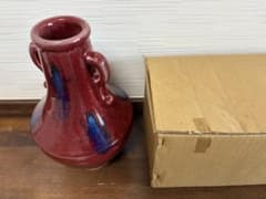 小原流 花器 【美品 】 赤釉（辰砂）耳付き・皹寧窯礎瓶 小原流 辰砂釉耳付花器 辰砂 花器 いけばな 華道 - メルカリ