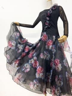 【パーティーに！】新品　花柄プリントオーガンジー　スタンダードワンピースb164 パーティーに！】新品 花柄プリントオーガンジー スタンダード