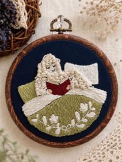 羊親子 おやすみ前のひととき｜手刺繍壁飾りのサムネイル
