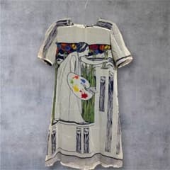 一点物✨【昭和レトロ】ハンドメイド アートプリント 半袖ワンピース 古着のサムネイル