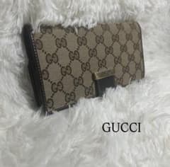 ✨美品✨ GUCCI 長財布 GG キャンバス ベルト プレート ダークブラウン