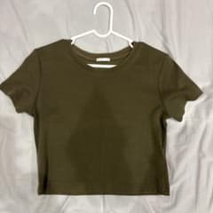カーキ クロップド丈 クルーネックTシャツのサムネイル