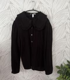 【Mサイズ】H＆M 襟付きブラウス♡ブラック♡のサムネイル