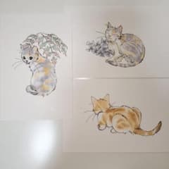 手描きイラスト オリジナル 原画 ねこの絵 3点セット - メルカリ