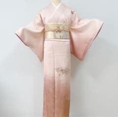 本日限定！訪問着セット 正絹 スワトウ刺繍 扇面花文 桃 長身 金彩 暈し染め 本日限定！訪問着セット 正絹 スワトウ刺繍 扇面花文 桃 長身 金彩 暈