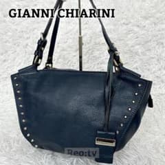 GIANNI CHIARINI スタッズ ハンド トートバッグ シボ革 ネイビー GIANNI CHIARINI スタッズ ハンド トートバッグ シボ革 ネイビー