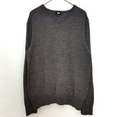 【ユニクロ】UNIQLO Vネック長袖セーター M グレー