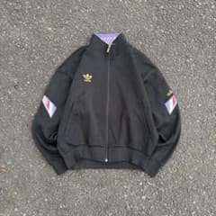 80s Adidas 트럭 재킷 블랙 가코 트레포일 보라색