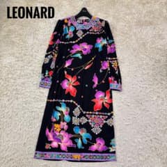 最高級✨レオナール ワンピース トリム柄 花 ウール シルク 黒 ピンク M レオナール 花柄 ウール シルク トリム 膝丈ワンピース M - メルカリ