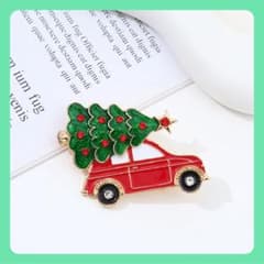 クリスマスブローチ　赤い車　クリスマスツリー　冬　ワンポイント　キュート