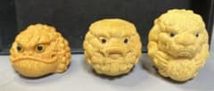Set of 3 Unfinished Bamboo Carvings: Divine Beast Pixiu and Tripod Toad. Good Fortune, Fine Art, Auspicious Charms, Charms