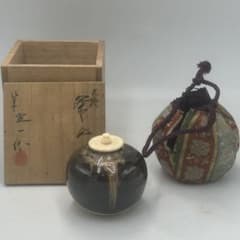 茶道具 京都洛東 桶谷定一作 文琳茶入 唐花雙鳥長斑錦 共箱 茶道具