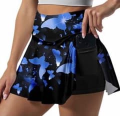 ♚新品・海外製ノーブランド美しい蝶々のデザインのフレアスコート♚ブルー✖️ブラックのサムネイル