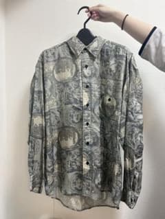 シルク100% 総柄シャツ アート柄 ヨーロッパ柄 L ビッグシルエット 古着のサムネイル