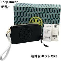 新品 トリーバーチ レザー フラグメントケース ポーチ リストレット付き 黒 箱 新品 トリーバーチ レザー フラグメントケース ポーチ リストレット
