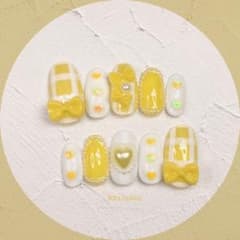ネイルチップ ギンガムチェックリボン lemon yellow 量産型ネイルのサムネイル