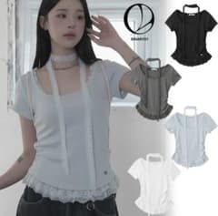 BINARY01 レース Tシャツ 韓国 グレー バレエコアのサムネイル