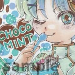 手描きイラスト　小色紙　オリジナル　コピック　アナログ原画　チョコミン党男子のサムネイル
