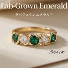 高品質】ラボグロウンエメラルド モアサナイト リング S925 18KYGP 