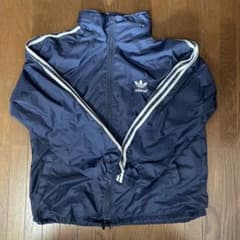 ウ*プ様 adidas ナイロンジャケット ネイビー トレフォイルドローコードあのサムネイル