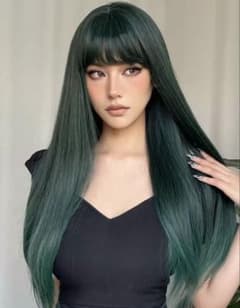 ロングウィッグ ダークグリーン 前髪あり ストレート 未使用のサムネイル