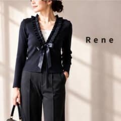 美品】Rene ルネ フリルリボン リブニットカーディガン ブラック L
