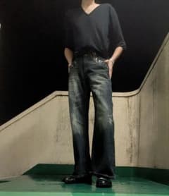아워 레거시 전 재료 아카이브 다크 블루 와이드 레그 데님 스터드 데님