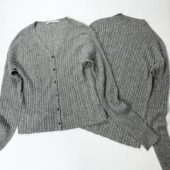 【美品】TICCA ティッカ カシミヤシルク リブアンサンブル グレー 日本製 美品】TICCA ティッカ カシミヤシルク リブアンサンブル グレー 日本製