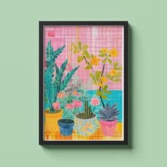 【A3へサイズアップ可能】アートポスター 観葉植物 抽象画 A4 縁ありのサムネイル
