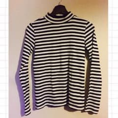値下げ 無印用品 ボーダー ハイネックＴシャツのサムネイル