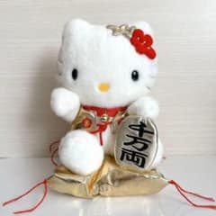 レア ハローキティ　キティ　レトロ　ぬいぐるみ　はろうきてぃ　千万両 招き猫 ☆超レア☆ ハローキティ ぬいぐるみ 千万両 招き猫 ゴールド きてぃ