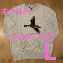 極美品×未使用品ランズエンド マガモ インターシャ アニマル ニットセーター L
