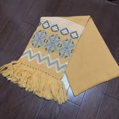 雪柄 ニットマフラー フリンジ付き イエローのサムネイル