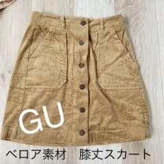GU コーデュロイスカート　キャメル　膝丈スカート　ベロアのサムネイル