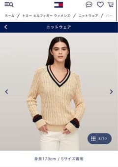 TOMMY HILFIGER バージティケーブルVネックセーター
