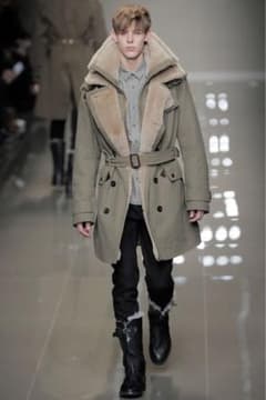 10FW バーバリープローサム ムートン ミリタリー ロングコート ファー 