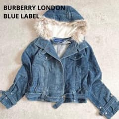 希少 Y2K バーバリーBURBERRY ベルトファーフード デニム調ジャケット