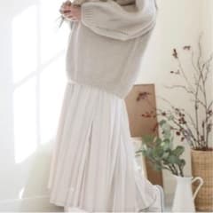 あめ様専用　i-SOOK アコーディオンプリーツロングスカート アイボリーのサムネイル