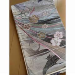 袋帯 正絹 鶴 桜文様 金糸 六通柄 フォーマル 袋帯超豪華　購入価格20万のサムネイル